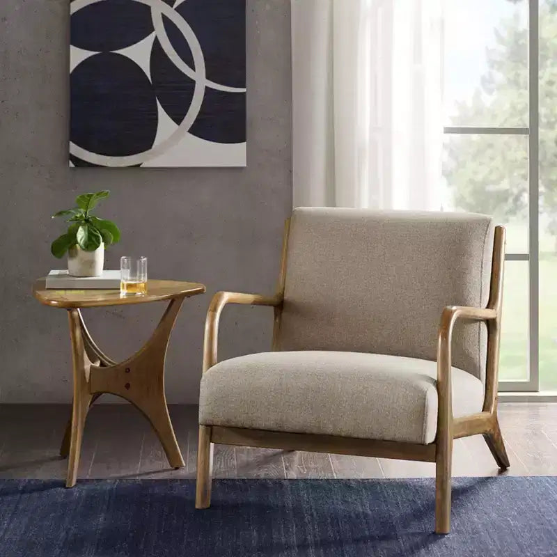 Poltrona imbottita Okak Leisure, 1 pz, in legno massello, stile Mid-Century, per lettura, soggiorno, camera da letto, sala d'attesa