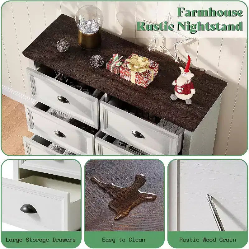 Cassettiera da Comodino con Cassetti Contenitori Stile Rustico AMERLIFE
