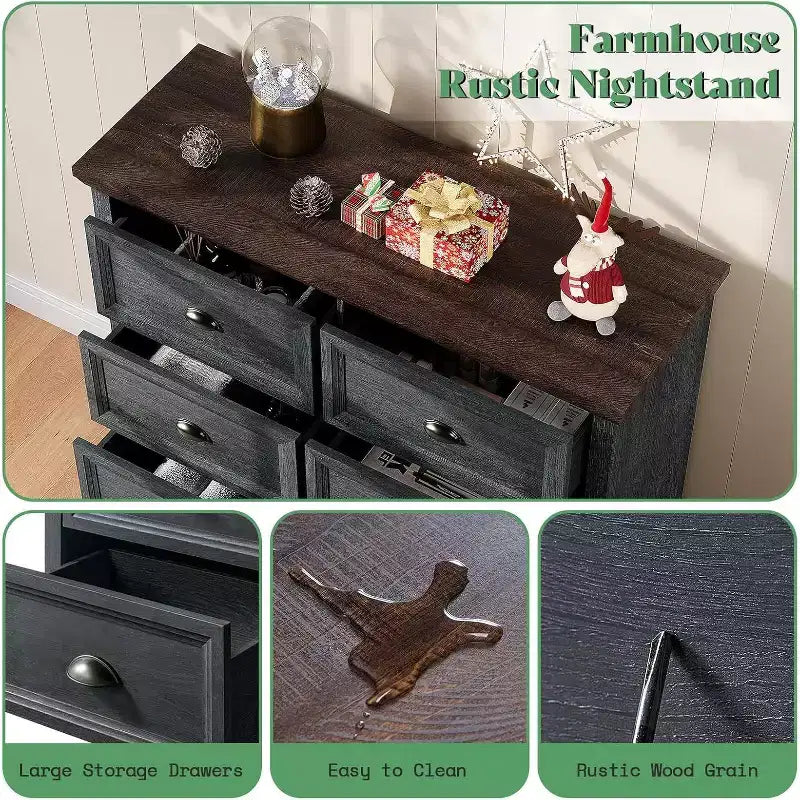 Cassettiera da Comodino con Cassetti Contenitori Stile Rustico AMERLIFE