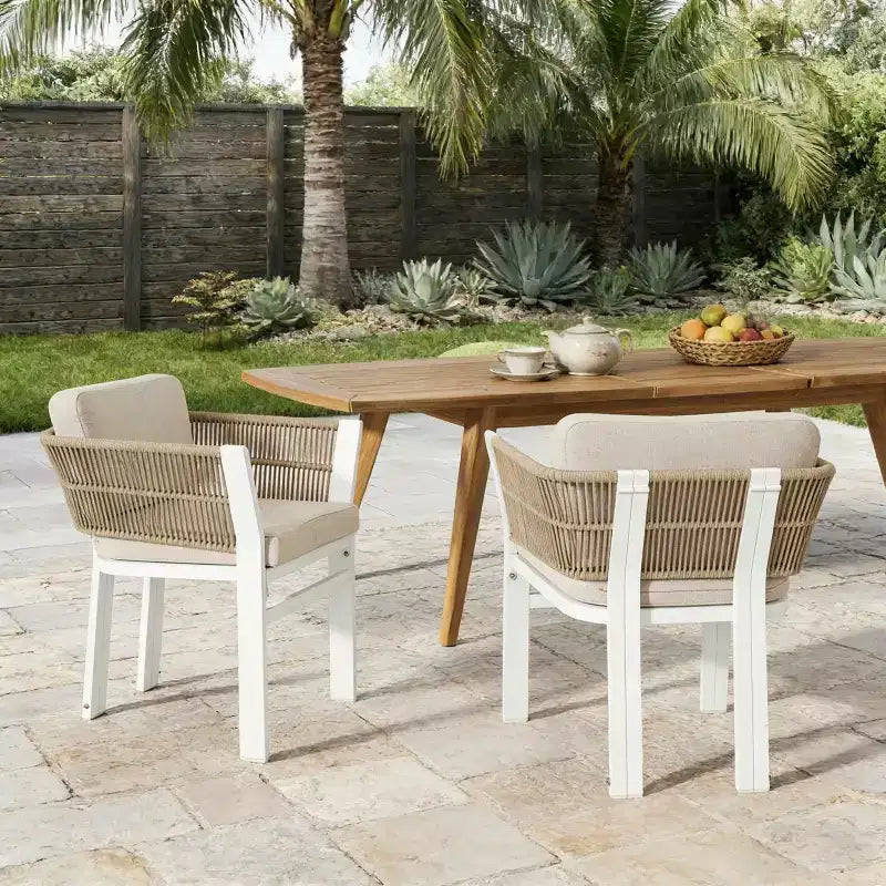 MAYEERTY Set of 2 Patio Aluminum Outdoor Chairs with Rattan Accent & Weather-Resistant Cushions