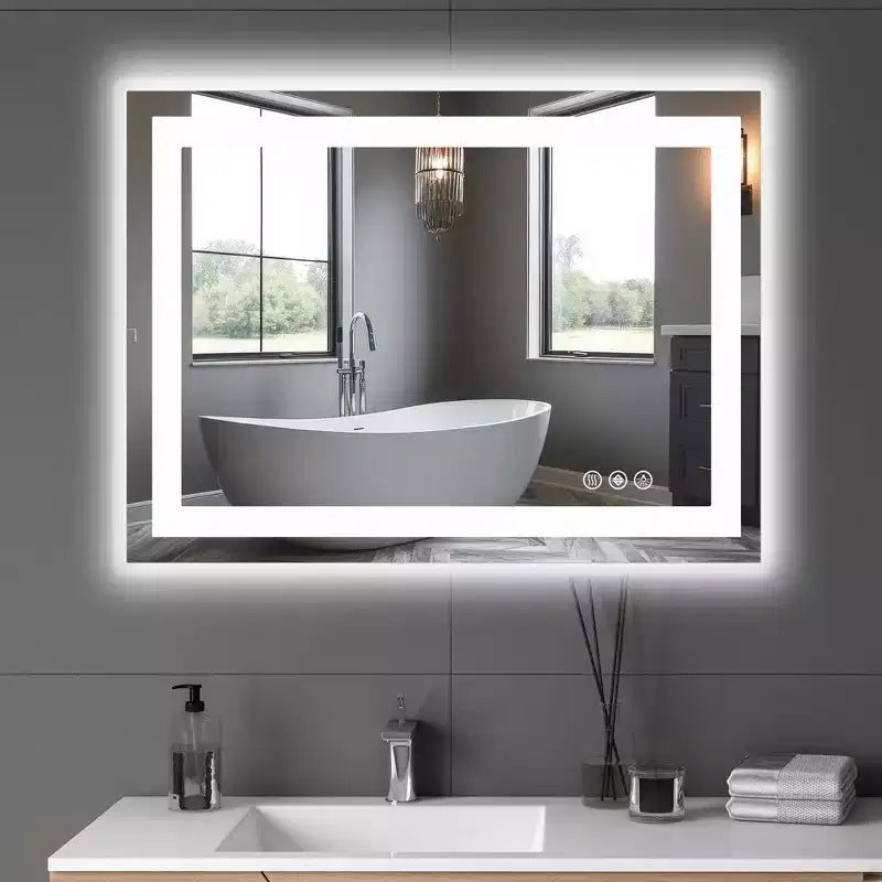 Specchio da bagno illuminato 24x32 pollici, specchio da parete con cornice in alluminio e 3 colori di illuminazione, bianco