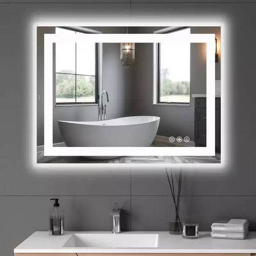 Specchio da bagno illuminato 24x32 pollici, specchio da parete con cornice in alluminio e 3 colori di illuminazione, bianco
