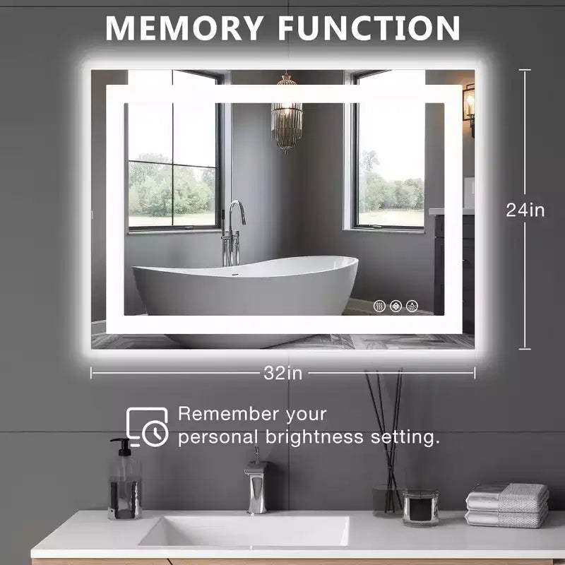 Specchio da bagno illuminato 24x32 pollici, specchio da parete con cornice in alluminio e 3 colori di illuminazione, bianco