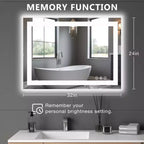 Specchio da bagno illuminato 24x32 pollici, specchio da parete con cornice in alluminio e 3 colori di illuminazione, bianco