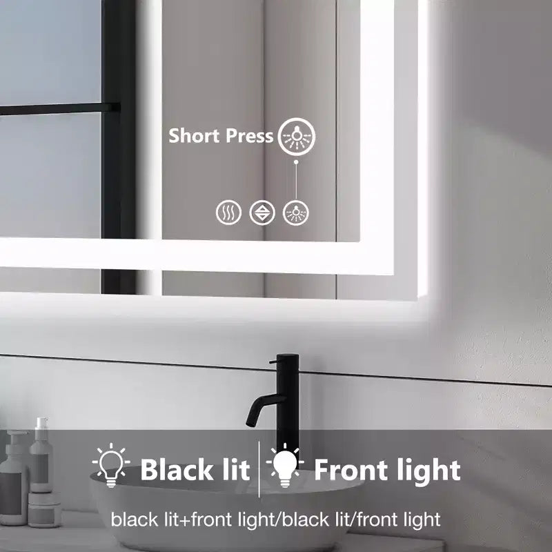 Specchio da bagno illuminato 24x32 pollici, specchio da parete con cornice in alluminio e 3 colori di illuminazione, bianco