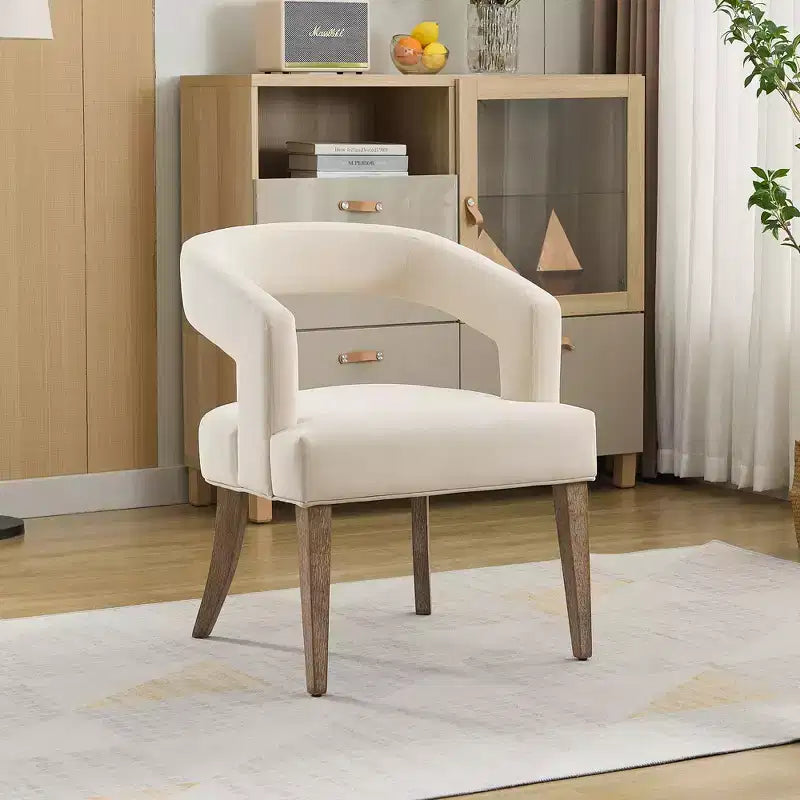25.79W Poltrona di design moderna con schienale aperto e gambe in legno massiccio effetto invecchiato, sedia da pranzo - ModernLuxe
