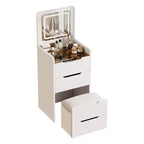 Okak 18.9 Set Tavolo da Trucco 3 in 1 con Specchio a Ribalta e Sgabello, Mobile Trucco Compatto con Piano in Vetro a Vista e 3 Cassetti, Bianco