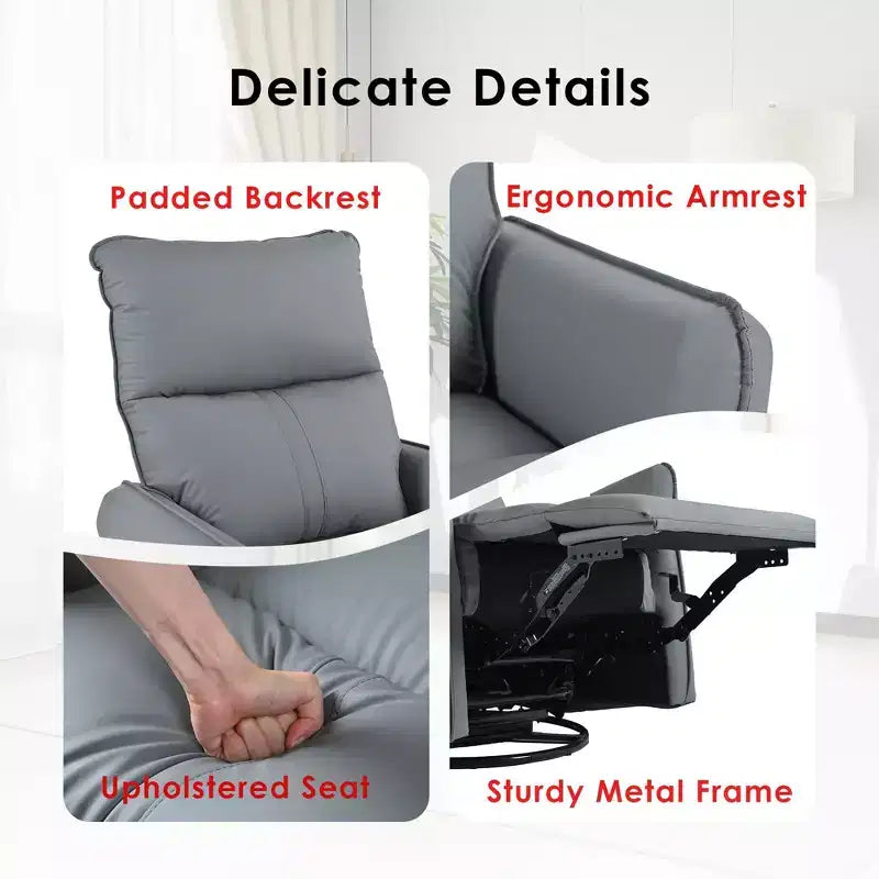 Poltrona reclinabile a dondolo Okak con tasca laterale, girevole a 360°, piccola poltrona a dondolo per cameretta, soggiorno, camera da letto, home theater