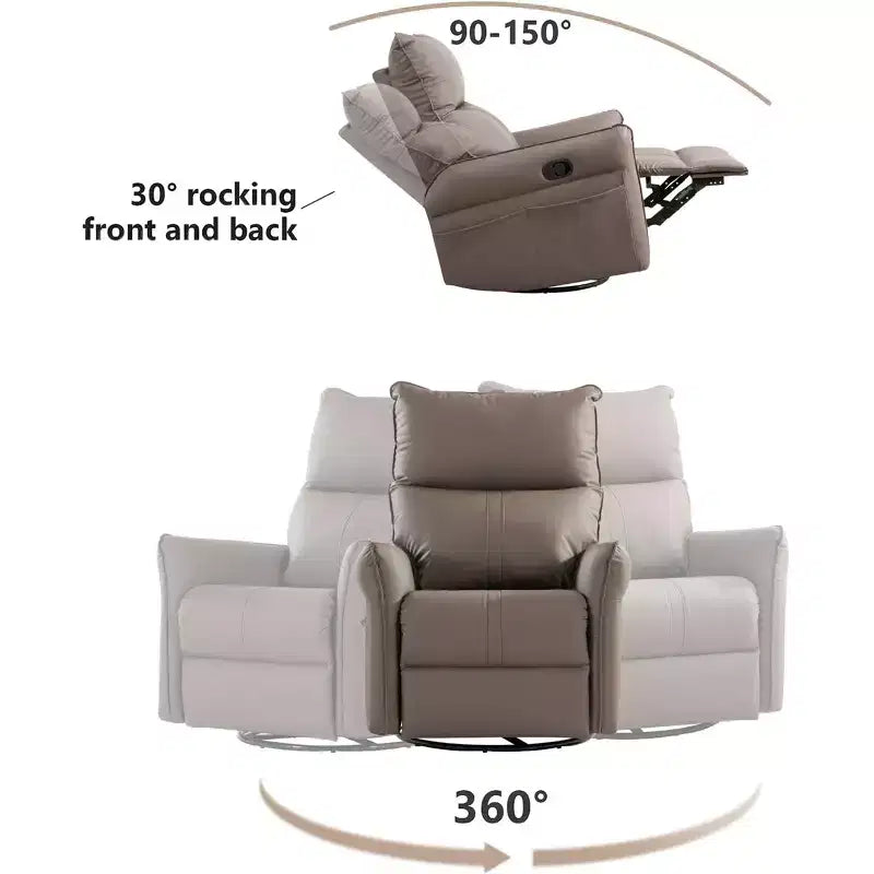 Poltrona reclinabile a dondolo Okak con tasca laterale, girevole a 360°, piccola poltrona a dondolo per cameretta, soggiorno, camera da letto, home theater