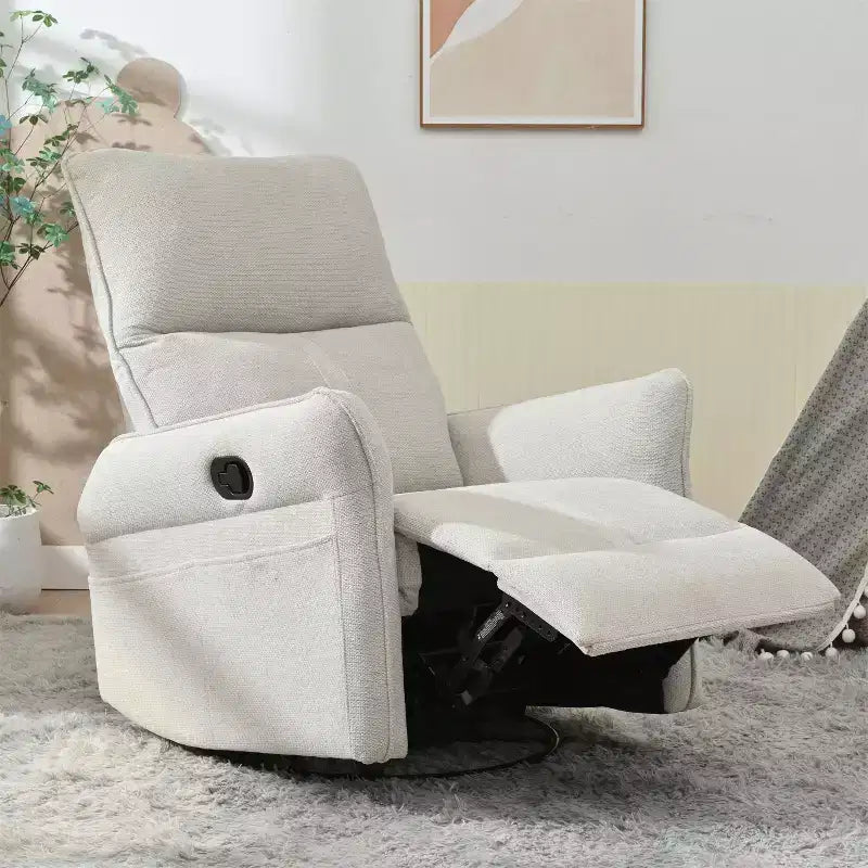 Poltrona reclinabile a dondolo Okak con tasca laterale, girevole a 360°, piccola poltrona a dondolo per cameretta, soggiorno, camera da letto, home theater