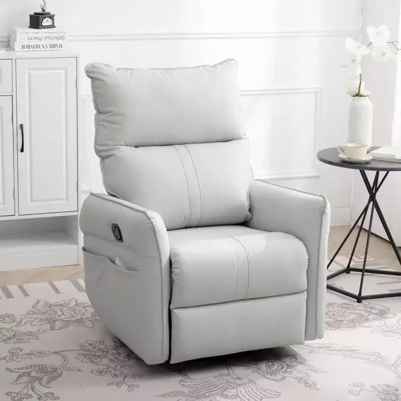 Poltrona reclinabile a dondolo Okak con tasca laterale, girevole a 360°, piccola poltrona a dondolo per cameretta, soggiorno, camera da letto, home theater