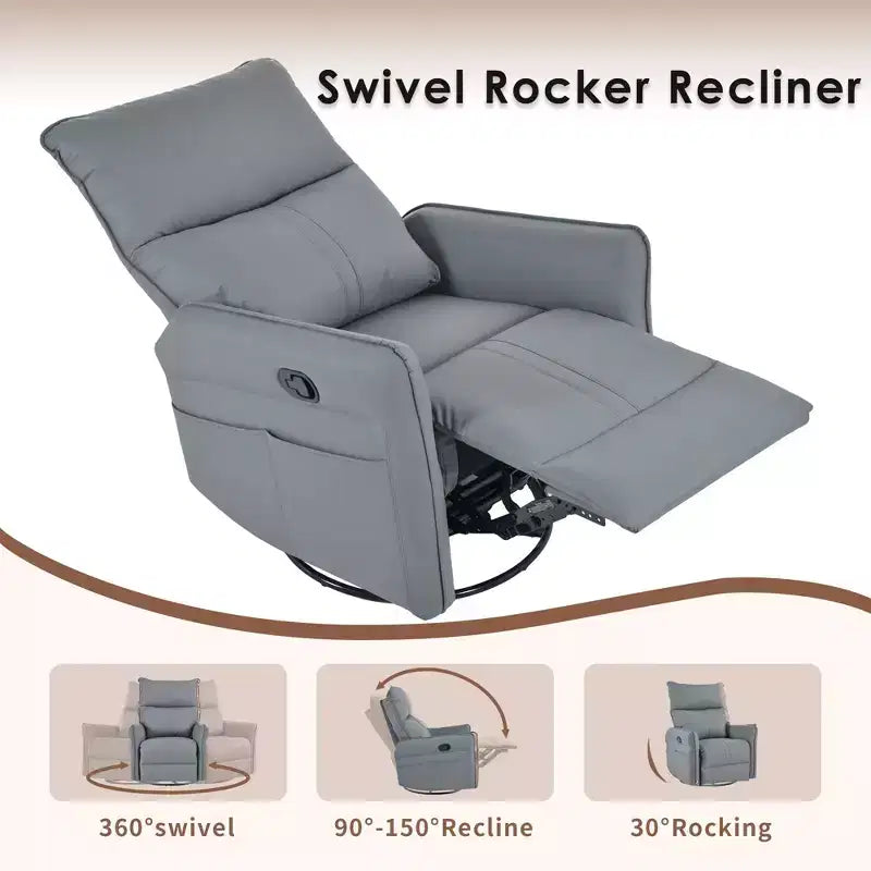 Poltrona reclinabile a dondolo Okak con tasca laterale, girevole a 360°, piccola poltrona a dondolo per cameretta, soggiorno, camera da letto, home theater