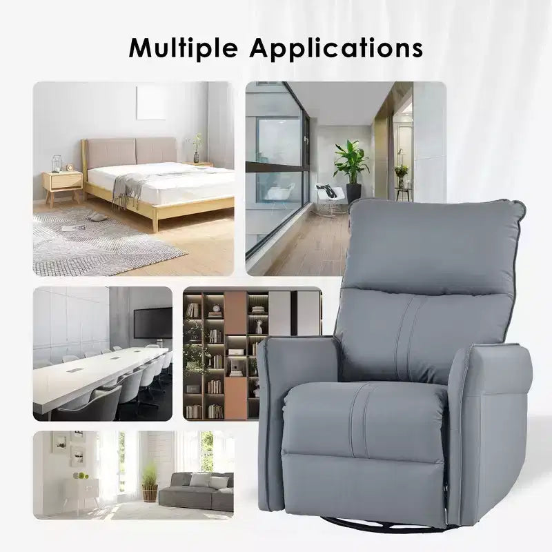 Poltrona reclinabile a dondolo Okak con tasca laterale, girevole a 360°, piccola poltrona a dondolo per cameretta, soggiorno, camera da letto, home theater