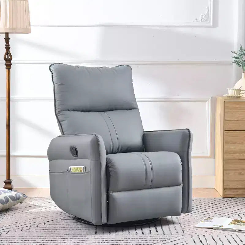 Poltrona reclinabile a dondolo Okak con tasca laterale, girevole a 360°, piccola poltrona a dondolo per cameretta, soggiorno, camera da letto, home theater