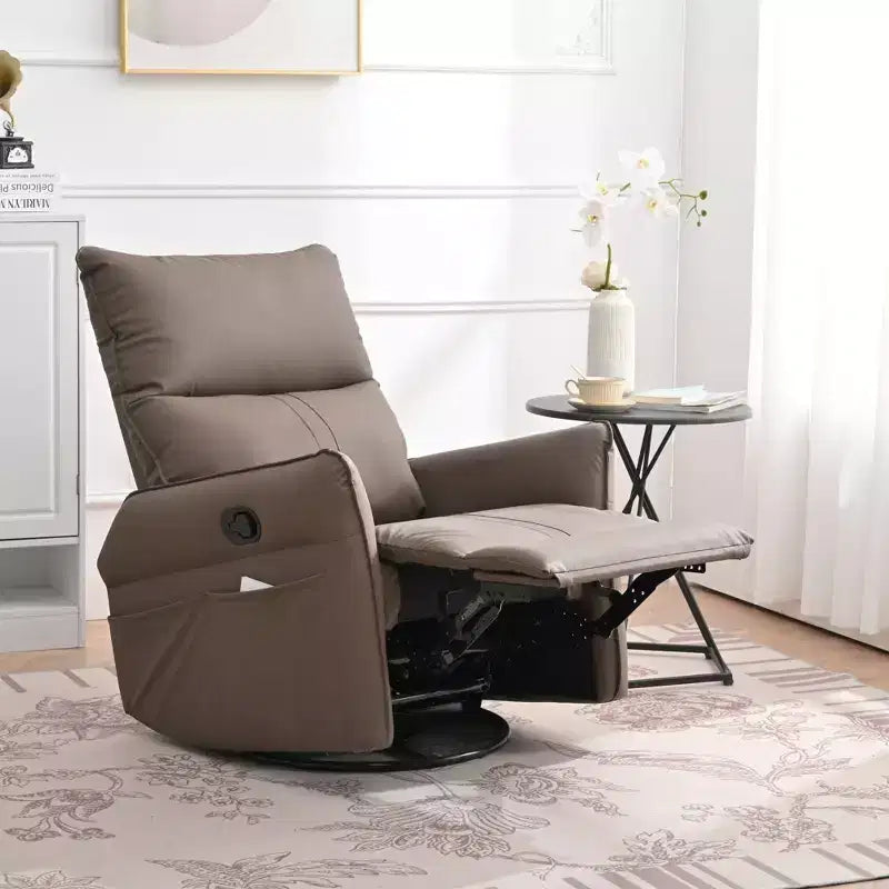 Poltrona reclinabile a dondolo Okak con tasca laterale, girevole a 360°, piccola poltrona a dondolo per cameretta, soggiorno, camera da letto, home theater