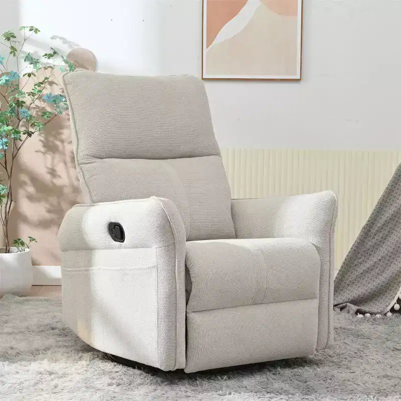 Poltrona reclinabile a dondolo Okak con tasca laterale, girevole a 360°, piccola poltrona a dondolo per cameretta, soggiorno, camera da letto, home theater