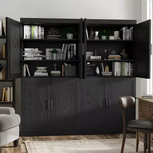Armoire de rangement décorative de 62 pouces en grain de bois noir, avec suffisamment d'espace pour 12 étagères