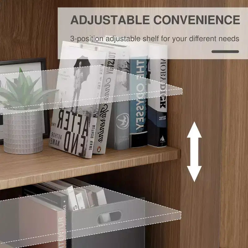 Mobiletto decorativo alto 62 pollici a venatura di legno nero con spazio sufficiente per 12 ripiani