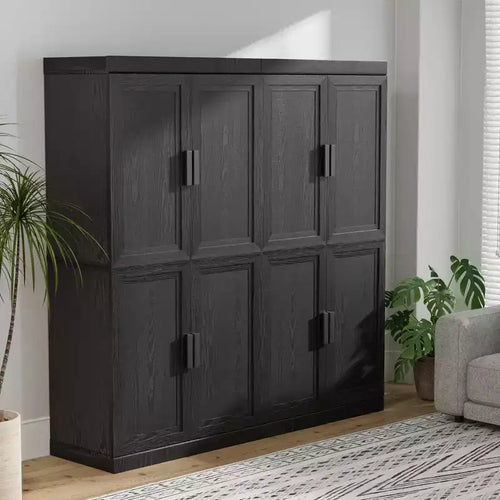 62 High Black Wood Grain Decorative Storage Cabinet with Sufficient Space for 12 Shelves