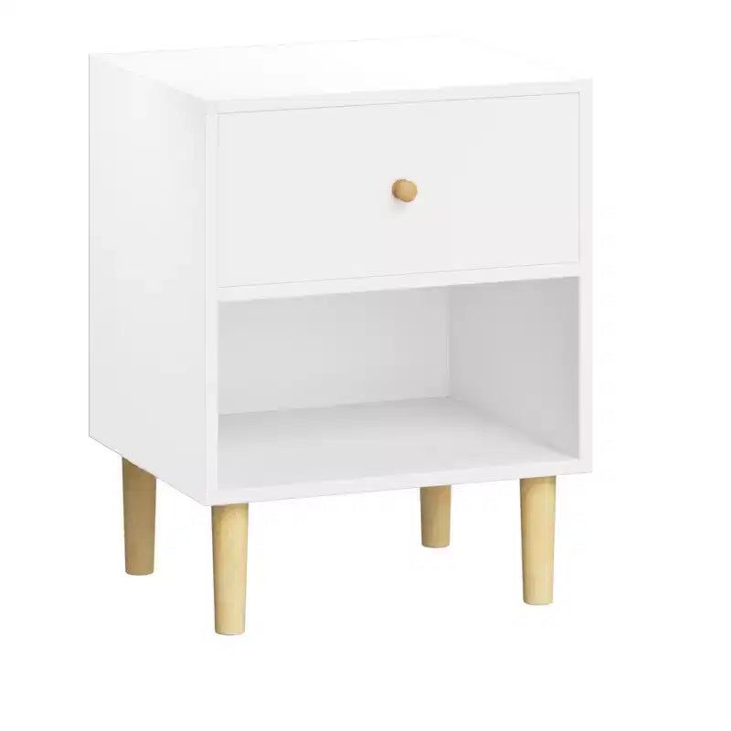 Table de chevet en bois pour enfants, table d'appoint avec tiroir et étagère, Blanc-ModernLuxe