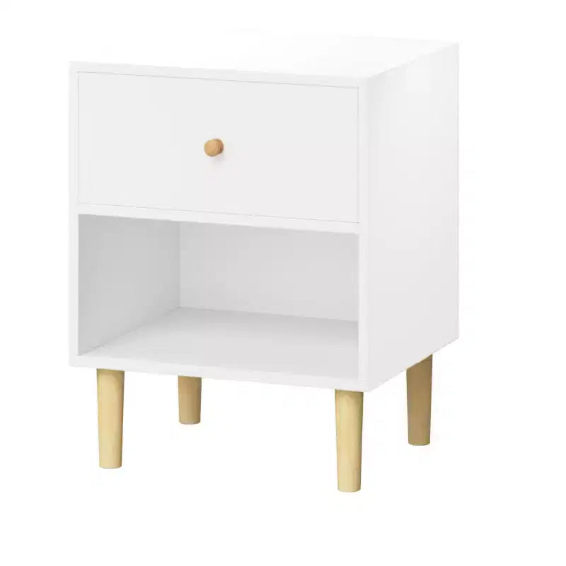 Table de chevet en bois pour enfants, table d'appoint avec tiroir et étagère, Blanc-ModernLuxe