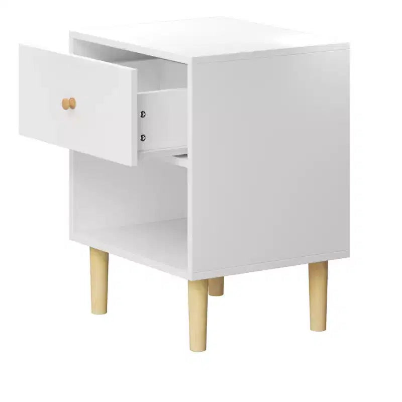 Table de chevet en bois pour enfants, table d'appoint avec tiroir et étagère, Blanc-ModernLuxe
