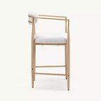 Sgabelli da Bar con Braccioli Imbottiti Bouclé, Set di 2, con Gambe in Metallo Effetto Legno per Cucina, Soggiorno, Ristorante, Caffetteria - Morden Fort