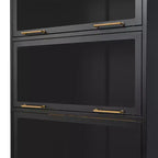 Vetrina alta con ante in vetro, libreria/credenza a 5 ripiani in acciaio, mobiletto, organizer per dispensa, nero-ModernLuxe