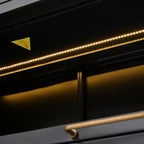 Vetrina alta con ante in vetro, libreria/credenza a 5 ripiani in acciaio, mobiletto, organizer per dispensa, nero-ModernLuxe