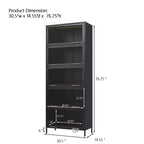 Vetrina alta con ante in vetro, libreria/credenza a 5 ripiani in acciaio, mobiletto, organizer per dispensa, nero-ModernLuxe