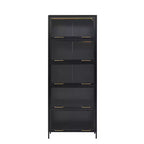 Vetrina alta con ante in vetro, libreria/credenza a 5 ripiani in acciaio, mobiletto, organizer per dispensa, nero-ModernLuxe