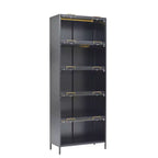 Vetrina alta con ante in vetro, libreria/credenza a 5 ripiani in acciaio, mobiletto, organizer per dispensa, nero-ModernLuxe