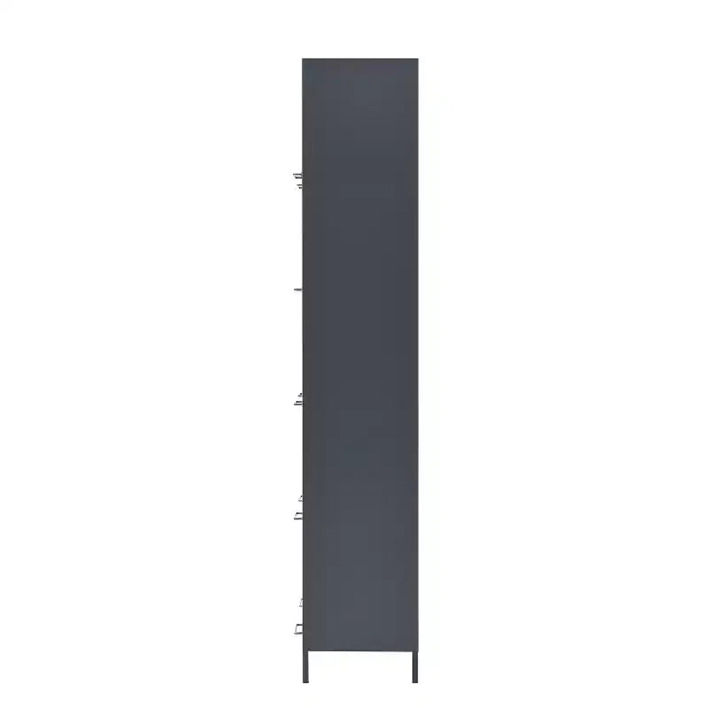 Vetrina alta con ante in vetro, libreria/credenza a 5 ripiani in acciaio, mobiletto, organizer per dispensa, nero-ModernLuxe