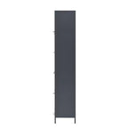 Vetrina alta con ante in vetro, libreria/credenza a 5 ripiani in acciaio, mobiletto, organizer per dispensa, nero-ModernLuxe