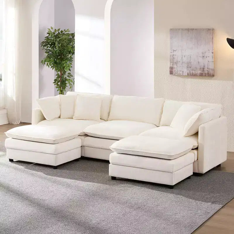 Divano sezionale modulare a U Mjkone 101'', divano Cloud a 5 posti con 2 pouf, divano letto moderno in ciniglia con seduta profonda