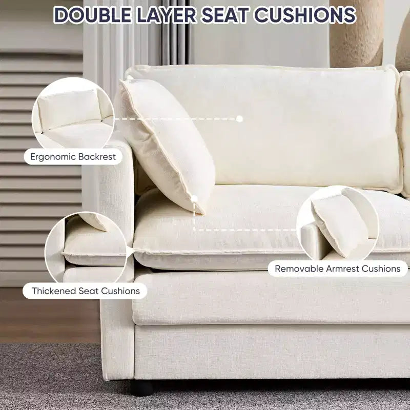 Divano sezionale modulare a U Mjkone 101'', divano Cloud a 5 posti con 2 pouf, divano letto moderno in ciniglia con seduta profonda