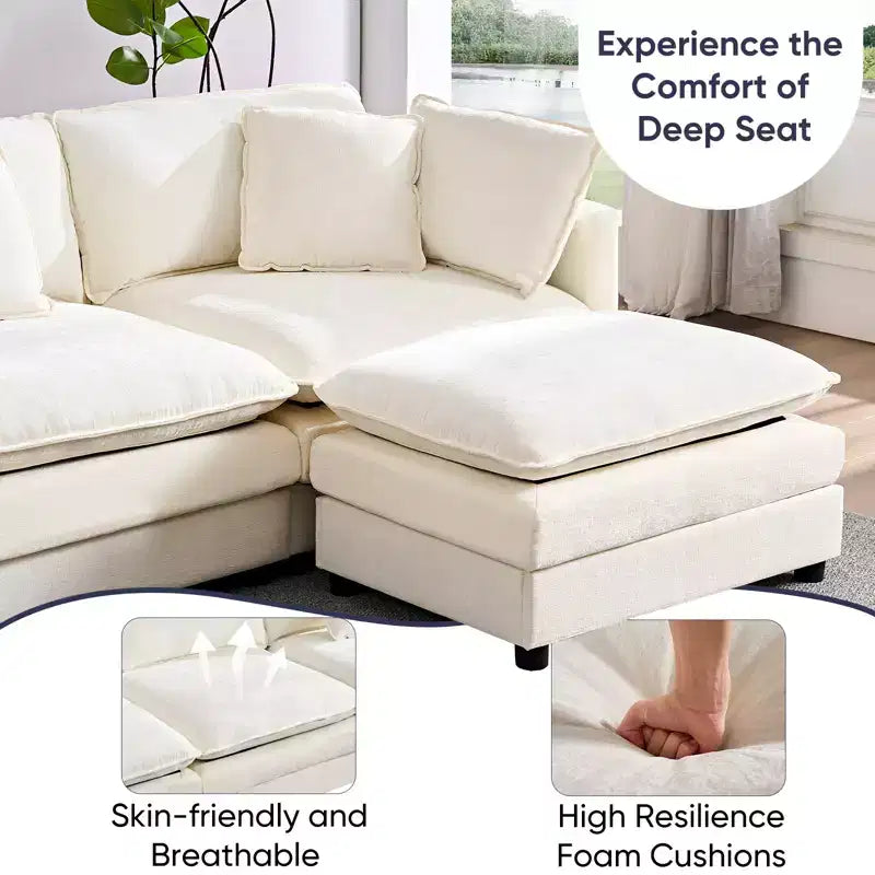 Divano sezionale modulare a U Mjkone 101'', divano Cloud a 5 posti con 2 pouf, divano letto moderno in ciniglia con seduta profonda