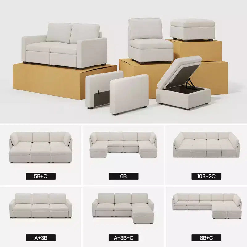 Belffin Chenille Middle Seat – Modulo Contenitore Componibile con Tessuto Delicato sulla Pelle e Tonalità Naturali