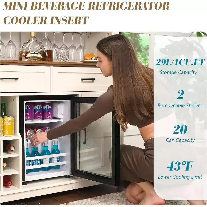 AMERLIFE Mobiletto da caffè in stile rustico con refrigeratore per bevande, 47 Bar per vini Sala da pranzo, Bianco