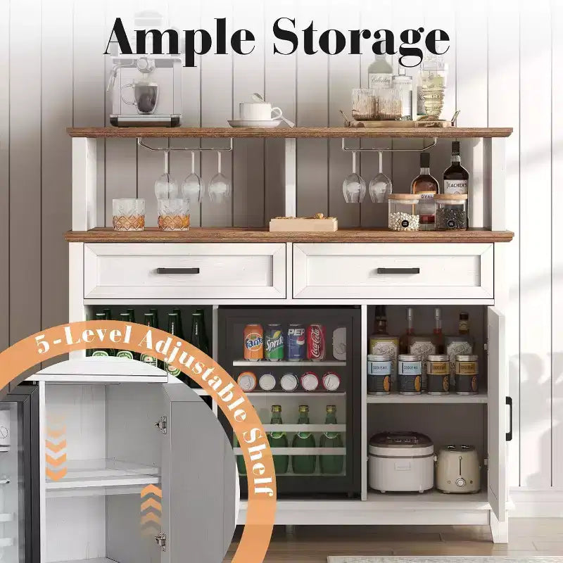 AMERLIFE Mobiletto da caffè in stile rustico con refrigeratore per bevande, 47 Bar per vini Sala da pranzo, Bianco
