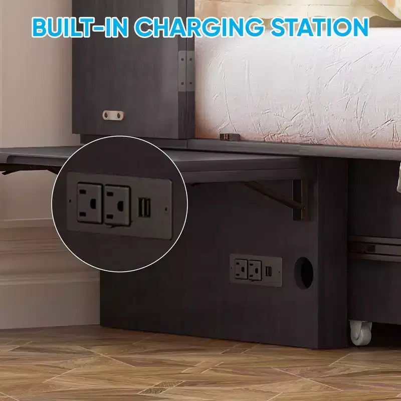 Letto a scomparsa matrimoniale moderno Mjkone con porte USB e materasso pieghevole