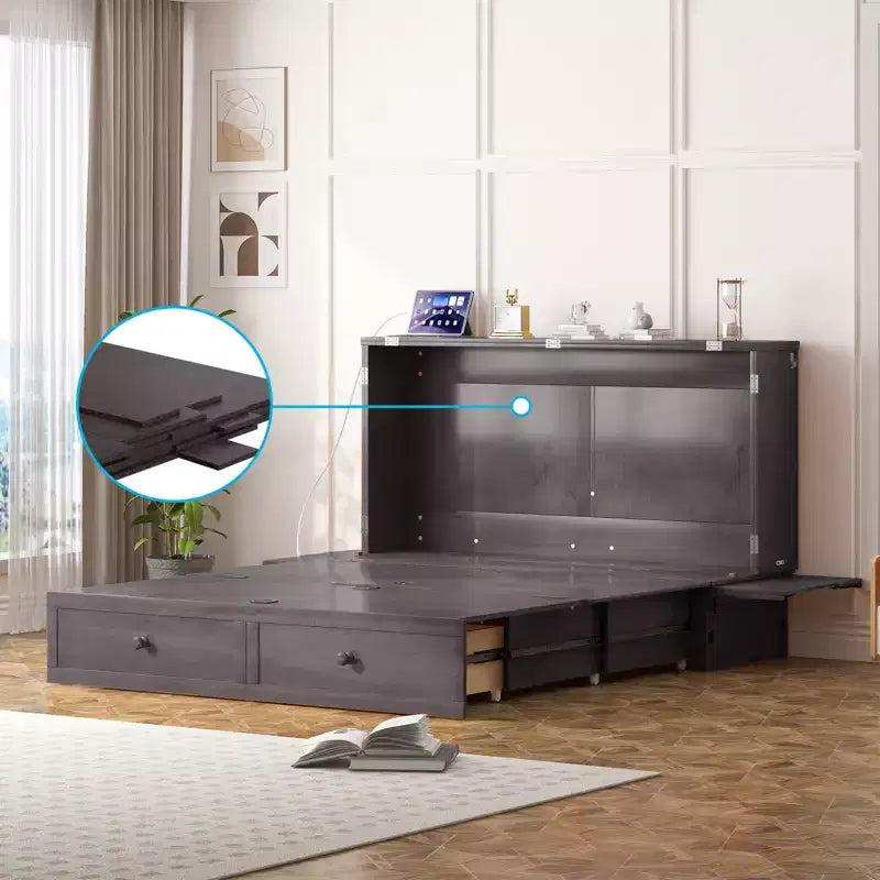 Letto a scomparsa matrimoniale moderno Mjkone con porte USB e materasso pieghevole
