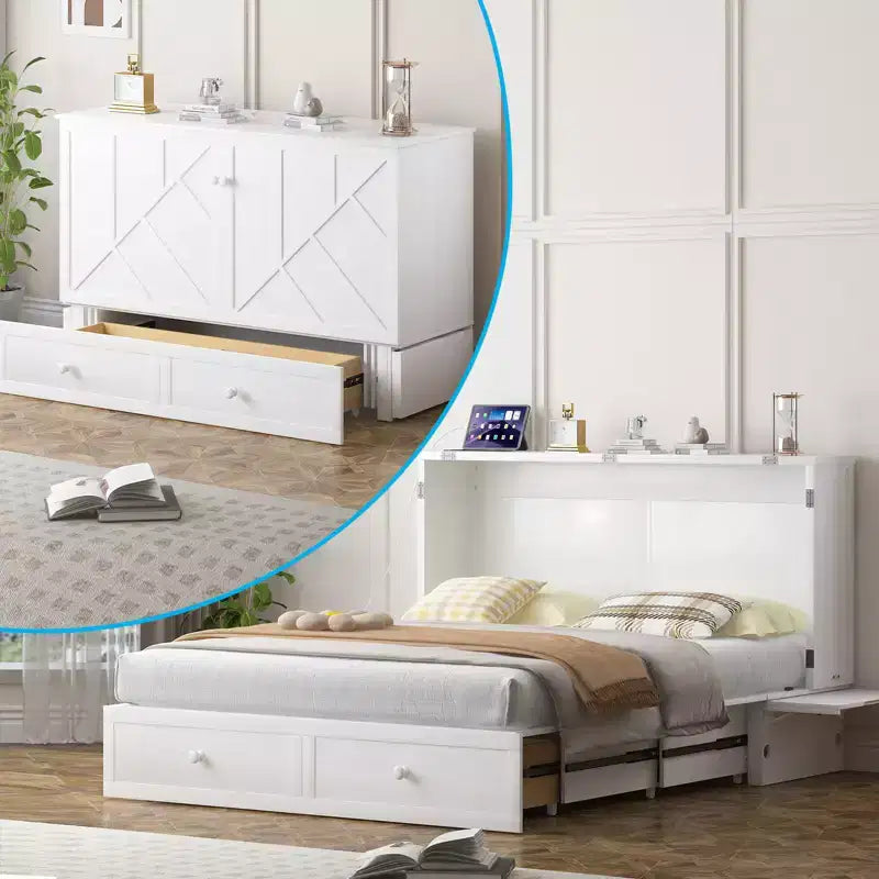 Letto a scomparsa matrimoniale moderno Mjkone con porte USB e materasso pieghevole