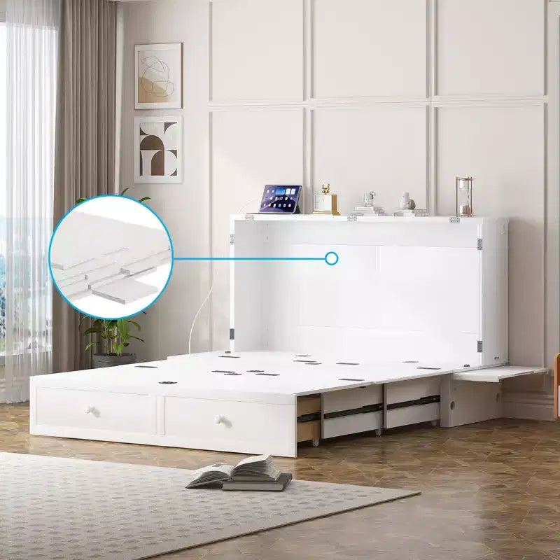 Letto a scomparsa matrimoniale moderno Mjkone con porte USB e materasso pieghevole