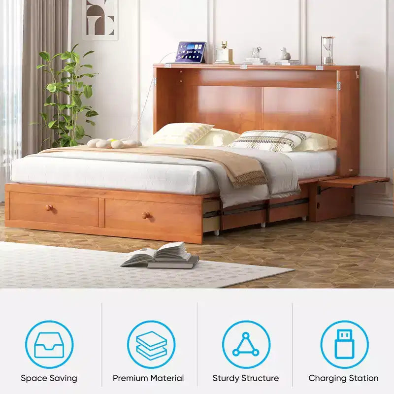 Letto a scomparsa matrimoniale moderno Mjkone con porte USB e materasso pieghevole