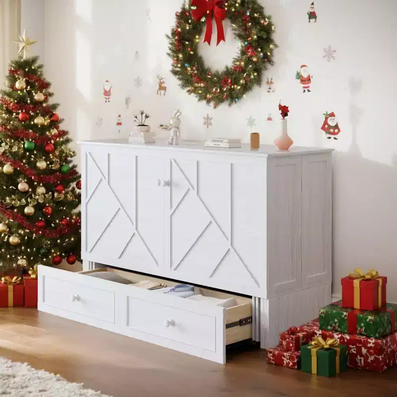 Letto a scomparsa matrimoniale moderno Mjkone con porte USB e materasso pieghevole