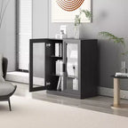 Mobile buffet laterale accentato in legno 36x31x16 in nero, organizer contenitore con ripiani regolabili e ante in vetro per cucina, camera da letto, soggiorno/sala da pranzo