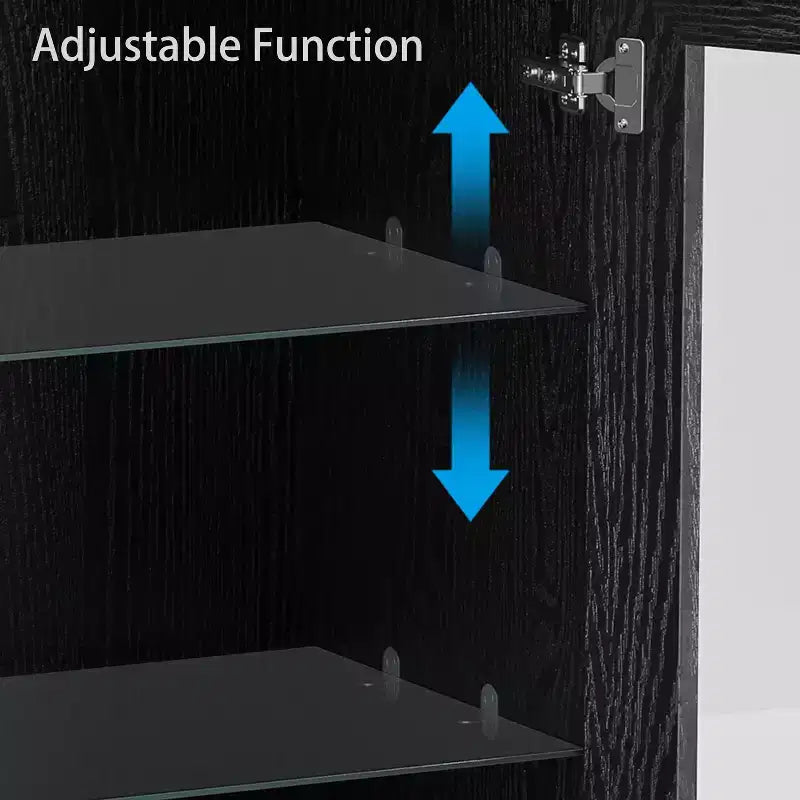 Mobile buffet laterale accentato in legno 36x31x16 in nero, organizer contenitore con ripiani regolabili e ante in vetro per cucina, camera da letto, soggiorno/sala da pranzo