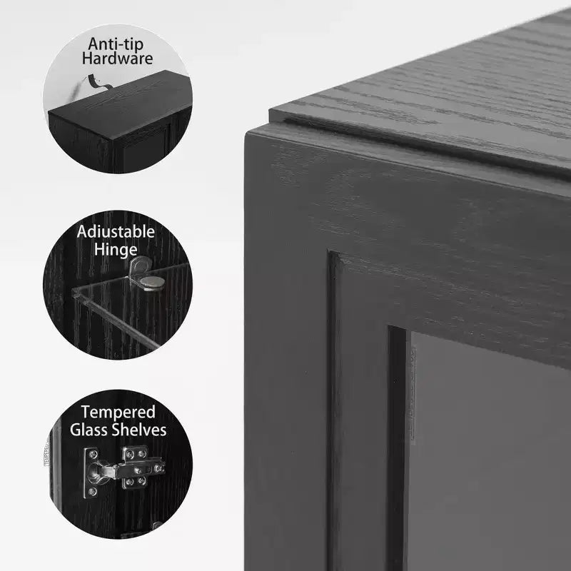 Mobile buffet laterale accentato in legno 36x31x16 in nero, organizer contenitore con ripiani regolabili e ante in vetro per cucina, camera da letto, soggiorno/sala da pranzo
