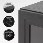 Mobile buffet laterale accentato in legno 36x31x16 in nero, organizer contenitore con ripiani regolabili e ante in vetro per cucina, camera da letto, soggiorno/sala da pranzo